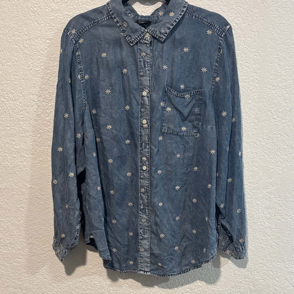 Embroidered Denim Button-Up Shirt